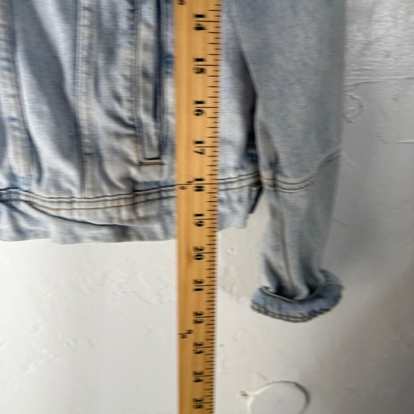Free People Distressed Light Wash Denim Jacket Women's L Boho‎ Festival Western - Picture 7 of 10